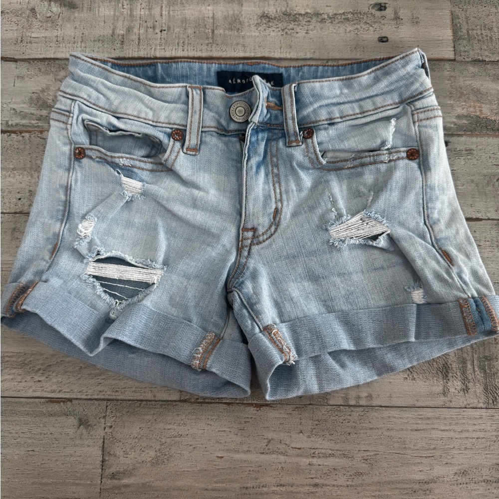 Aeropostale Light Wash Ripped Jean Shorts